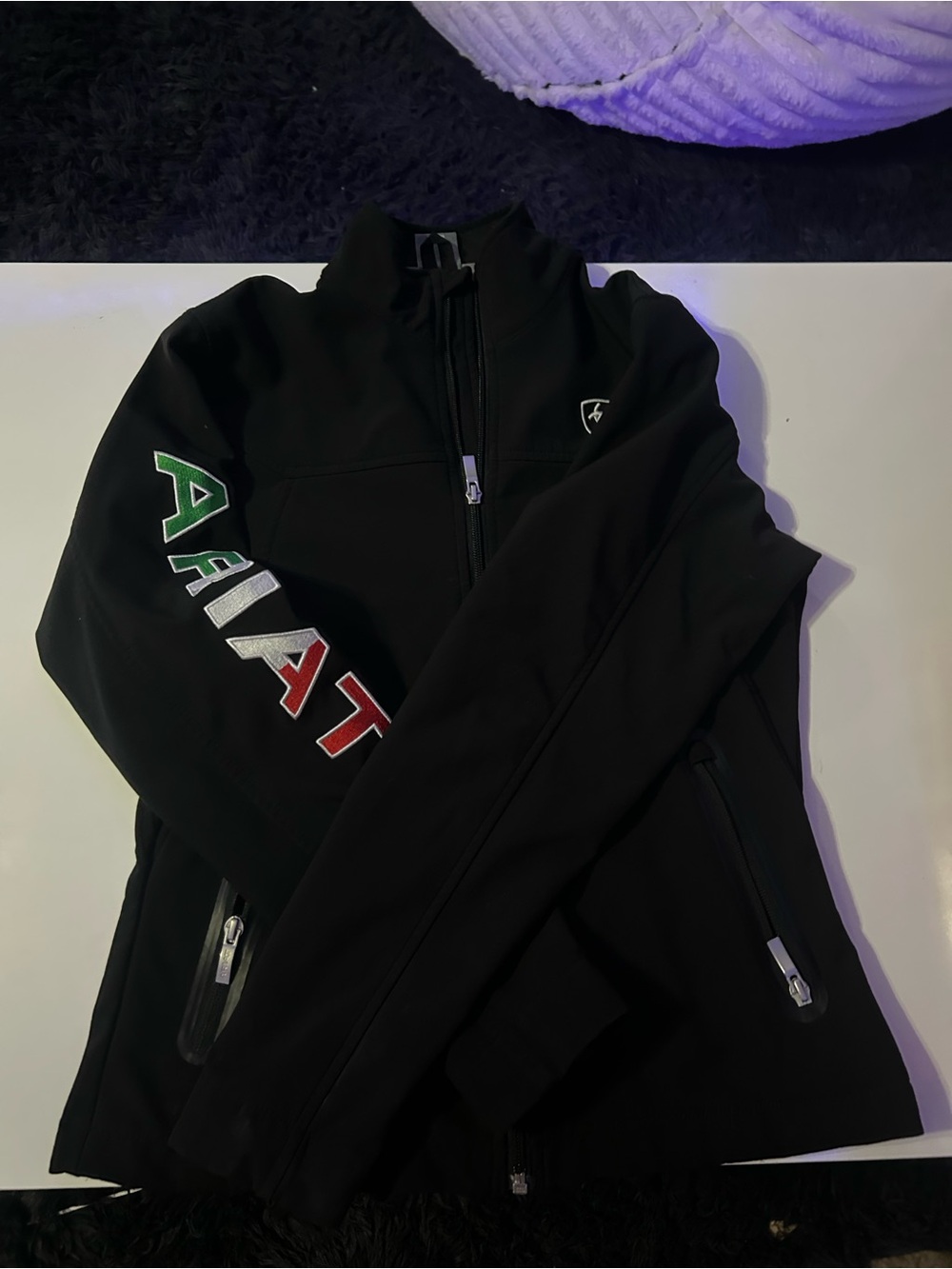Ariat Black Cowl Neck Sweater with Green White Red Logo
